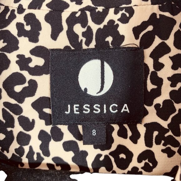 animal print beige and black blazer single breast peak lapel SZ 8 Jessica - Picture 2 of 16